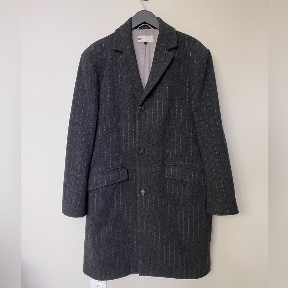 OVERSIZED GREY PINSTRIPE WOOL CASHMERE BLEND COAT